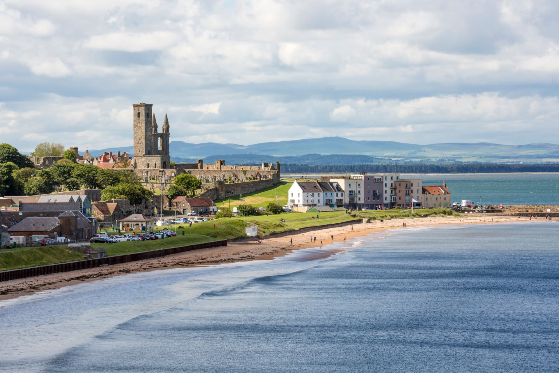 St Andrews coastline with the cathedral tower