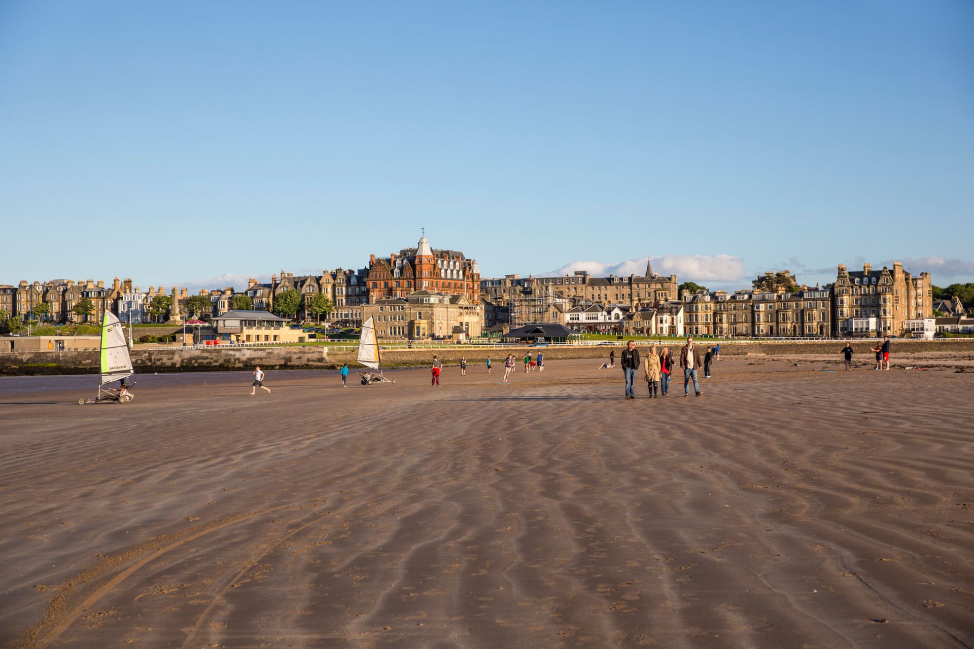 Land yachts and walkers on St Andrews beach