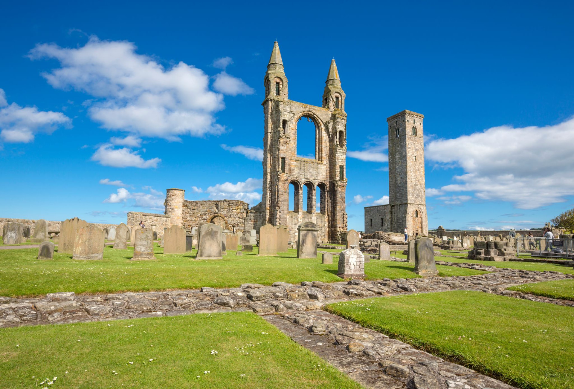 St Andrews Cathedral ruins under a blue sky